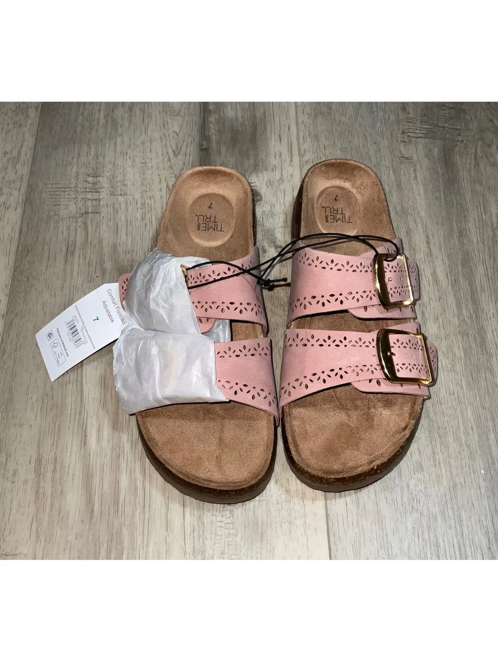 Time and Tru Women's Pink Double Buckle Slide Sandals Size 7